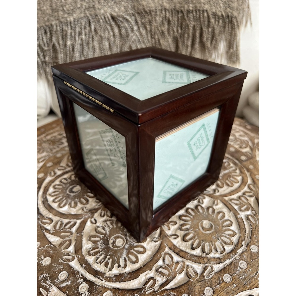 Vintage Bombay Company Wood Photo Cube Brown 5 Photo Frame Keepsake Box 3.5x3.5